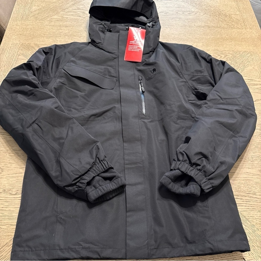CAMEL CROWN Winter Ski Removable Hooded Jacket Men's Size S Black
